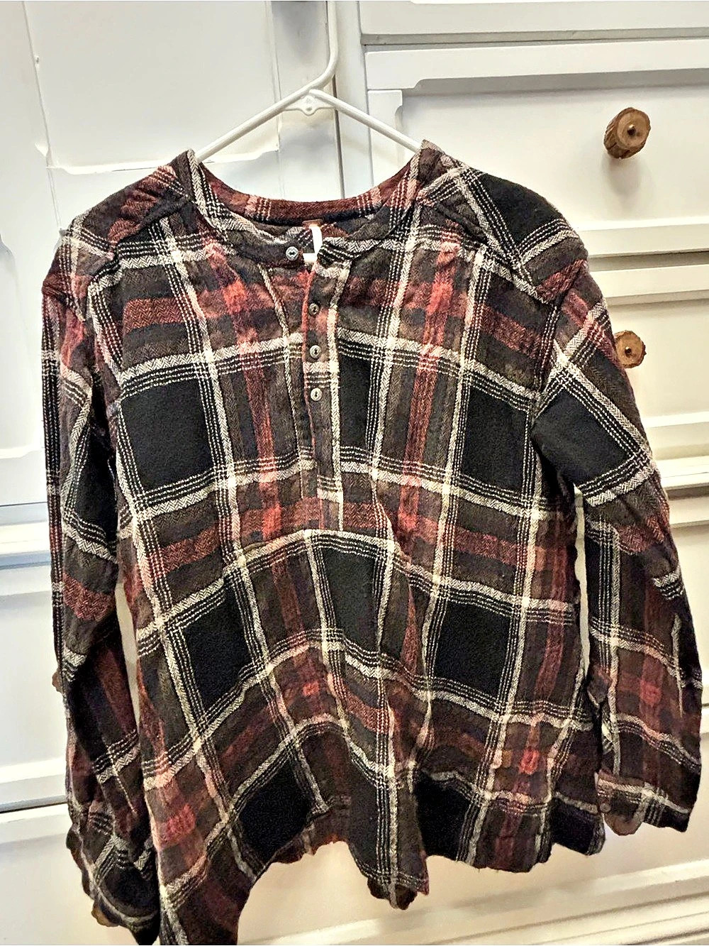 Free People Easy Street Plaid Tunic Blouse in Black & Red